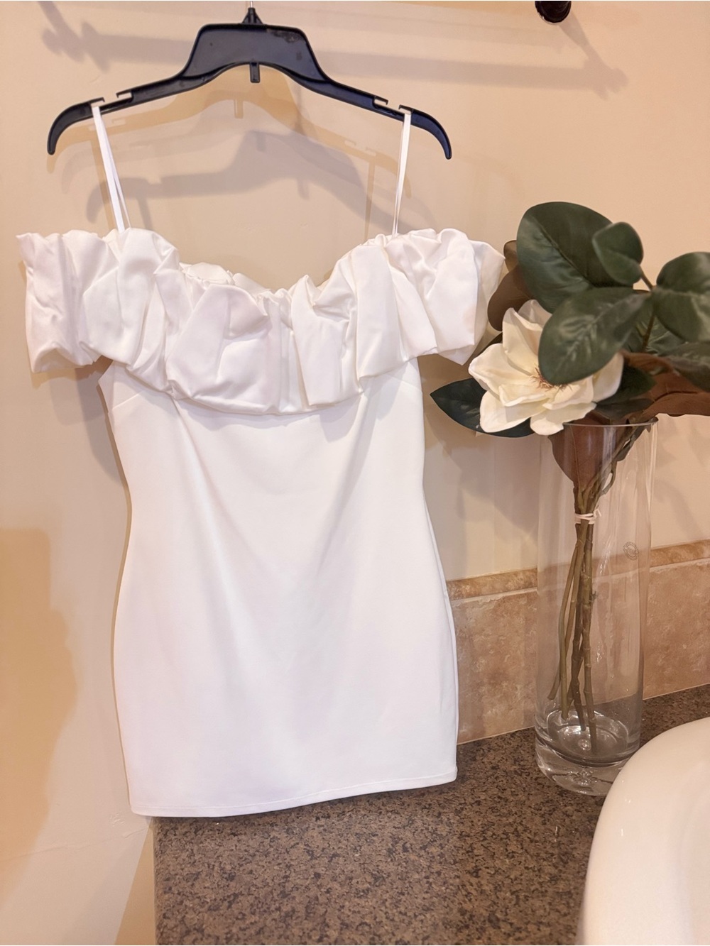 City Studio White Ruffle Off-Shoulder Mini Dress